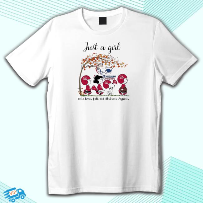 Official Snoopy Just A Woman Who Loves Fall And South Alabama Jaguars  Peanuts Cartoon Logo Shirt Hoodies - Sgatee | T-Shirts