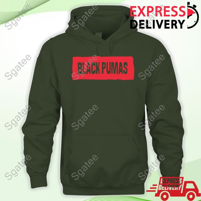Official Hello Merch Black Pumas Red Logo Stamp Hoodie Official Hello Merch Black Pumas Red Logo Stamp Hoodie