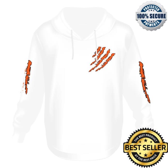 Official 6ix9ine Merch Store Tekashi 6Ix9ine White Crewneck Sweatshirt Tata Claw Orange Sgatee