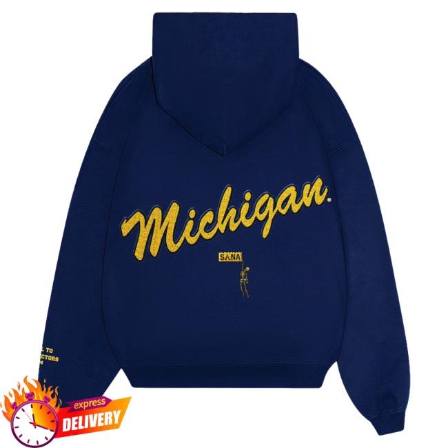 Official Sana Detroit Clothing Store Shop Michigan Embroidered Core Hoodie - Navy SanaDetroit