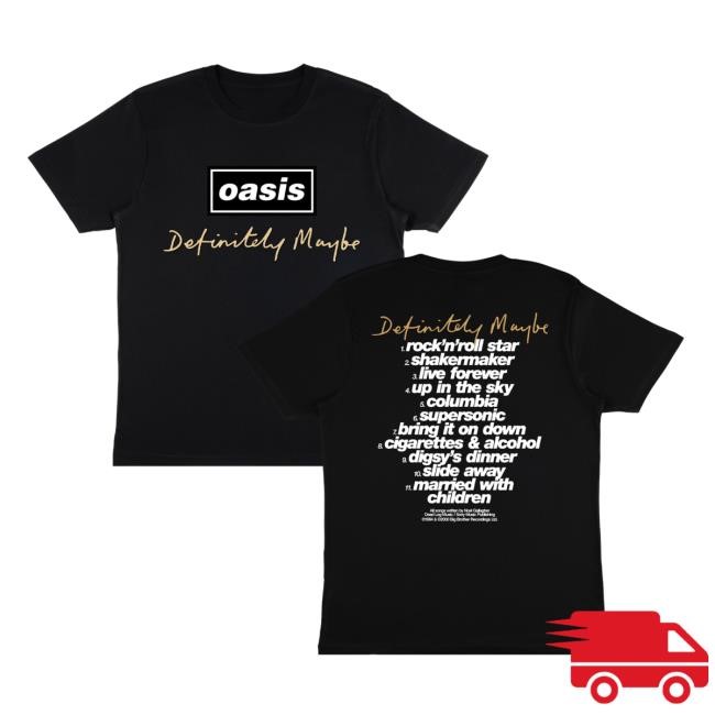 Oasis Merch Definitely Maybe Tracklist Tee Black Oasis Shop