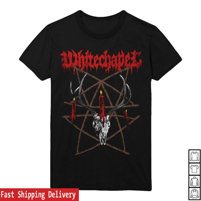 Official Whitechapel Merch Pentagram Candle Black T-Shirt