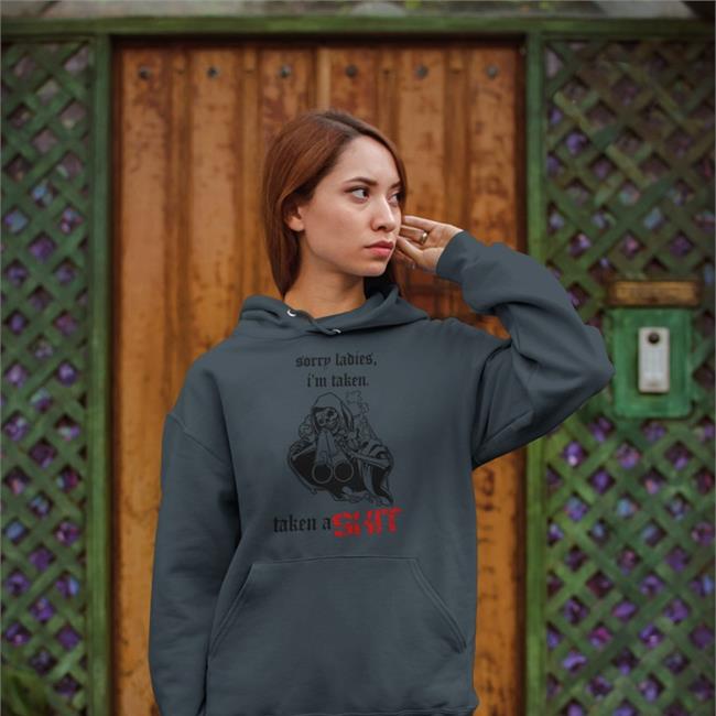 Sorry Ladies I'm Taken Taken A Shit T Shirt Badass Skeleton Haunted Starbucks Merchandise