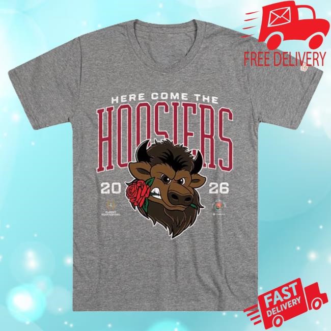 Homefield Indiana Hoosiers Grey 2026 Rose Bowl Bison Rose In Mouth Short Sleeve Top Shirt | Rally House Official Merch Store Shop | RallyHouse