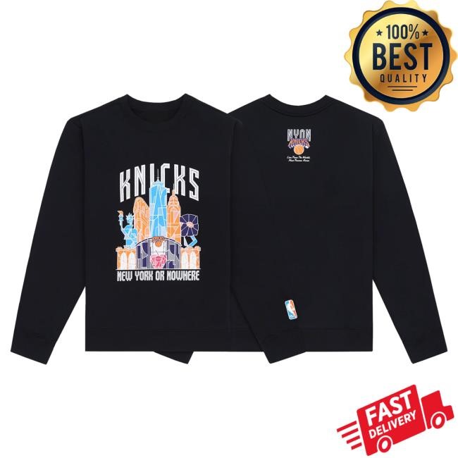 Official Msg Merch Store Shop New York Knicks NYON x Knicks Skyscraper Black Crew Neck Sweatshirt