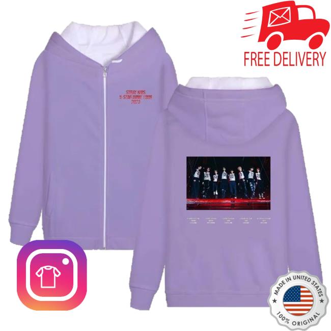 Official Stray Kids Merch Store Stray Kids 2023 5-Star Dome Tour Schedule Pull Over Hoodie Purple StrayKids Shop