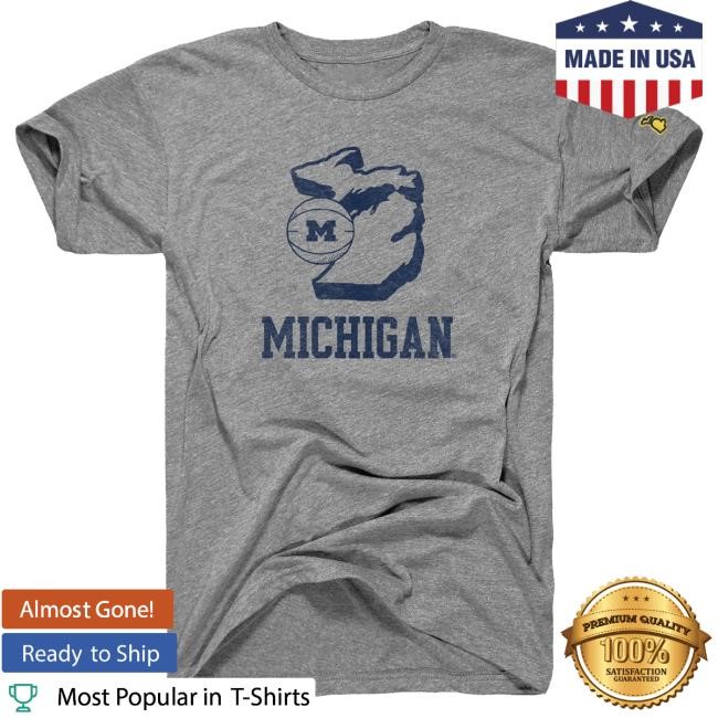 Michigan Wolverines Basketball State Outline Grey Tshirt The M Den Official Shop