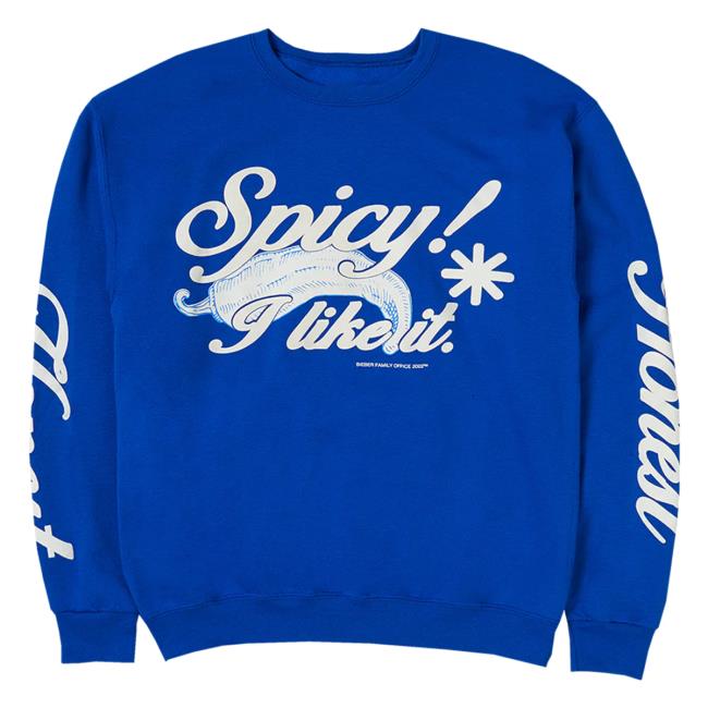 Official Justin Bieber Merch Store Shop Justin Bieber Spicy X Nyc Blue Crew neck Sweatshirt JustinBieber Apparel Clothing