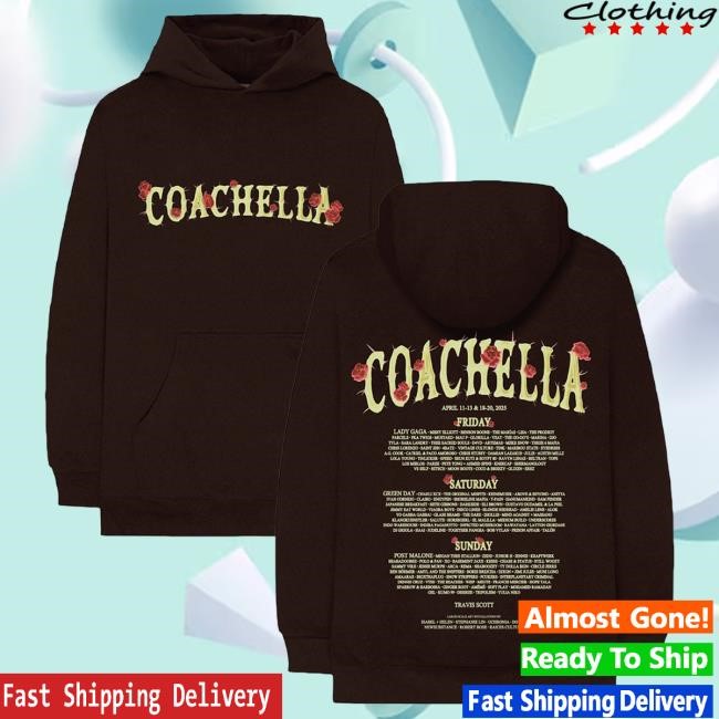 Official Coachella Merch Store Shop Coachella 2025 Hoodie Cactus Lineup Brown
