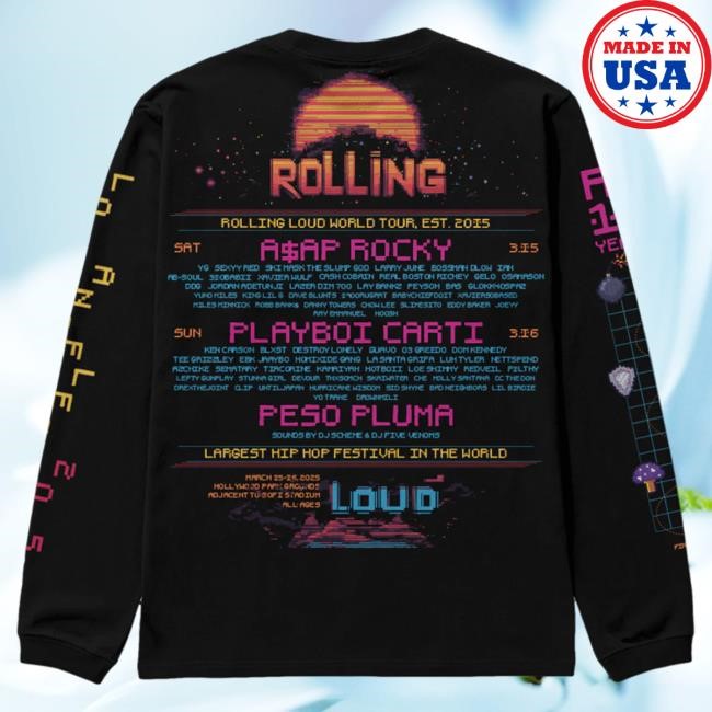 Official Rolling Loud Merch Store Shop Rolling Loud RL LA 25 Race Galaxy Black Lineup Long Sleeve Shirt RollingLoud