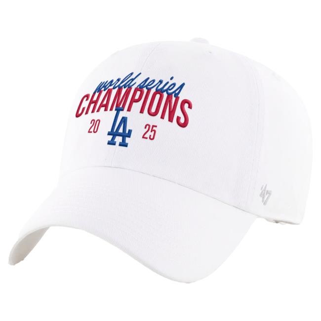 Los Angeles Dodgers '47 White 2025 World Series Champions Clean Up Adjustable Shirt Official MLB Shop