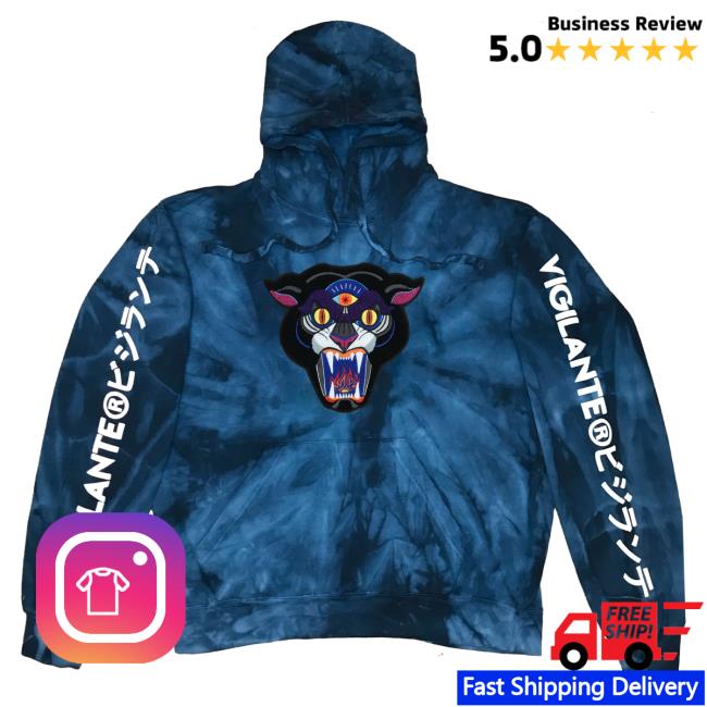 Official Vigilante Brand Merch Mike Ritch Panther Chenille Patch Tie Dye Problems With Authority Hoodies Blue VigilanteBrand Tie-Dye