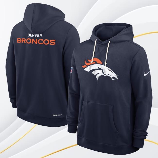 Official Denver Broncos Men's Nike Navy Denver Broncos Sideline Standard Issue Initial Home Dri-FIT Hoodies DenverBroncos