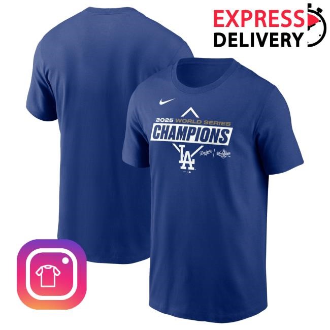 Men's Los Angeles Dodgers Nike Royal 2025 World Series Champions Team Logo T Shirt Official MLB Shop