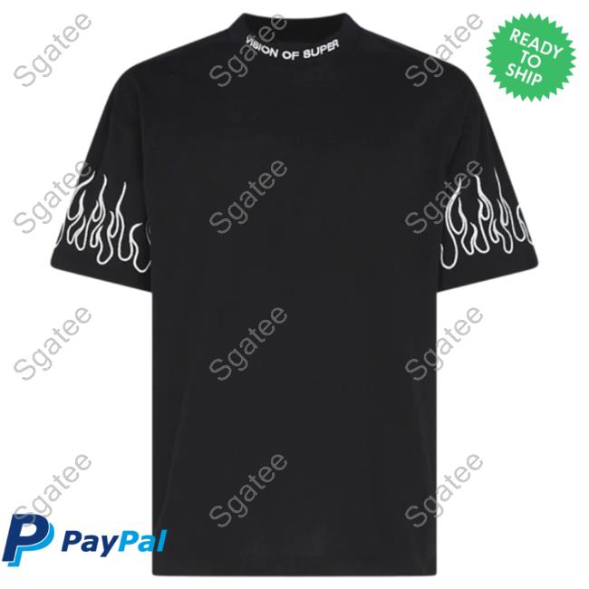 Official Vision Of Super Black Shirt With White Flames
