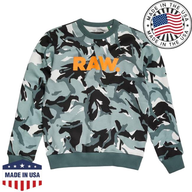 Official G Star Raw Clothing Store Shop Grey Moss Woodland Camo Raw Aop Crew neck Sweatshirt All Over Print Gstar