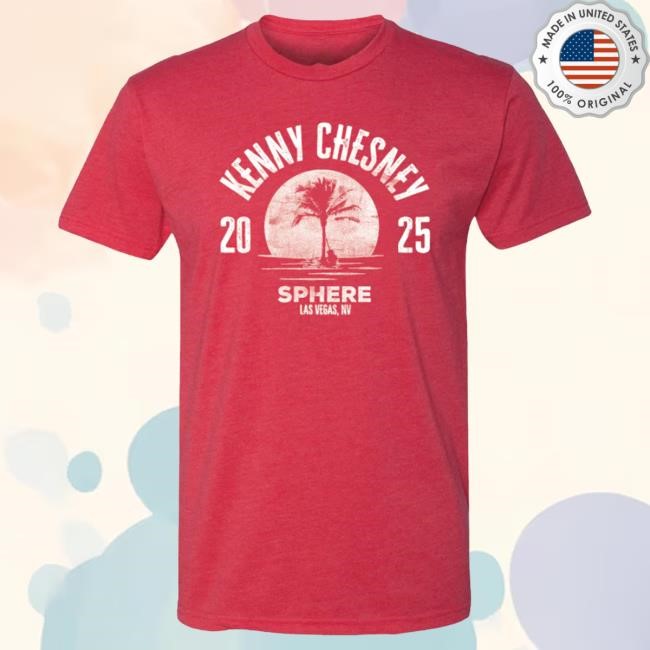 Official Kenny Chesney Merch Palm Tree Sphere SS Shirt - Red
