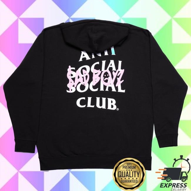 Official Sad Boyz Merch Sad Boyz Anti Pink Box Logo Hooded Sweatshirt - Black Sad Boyz Official Store