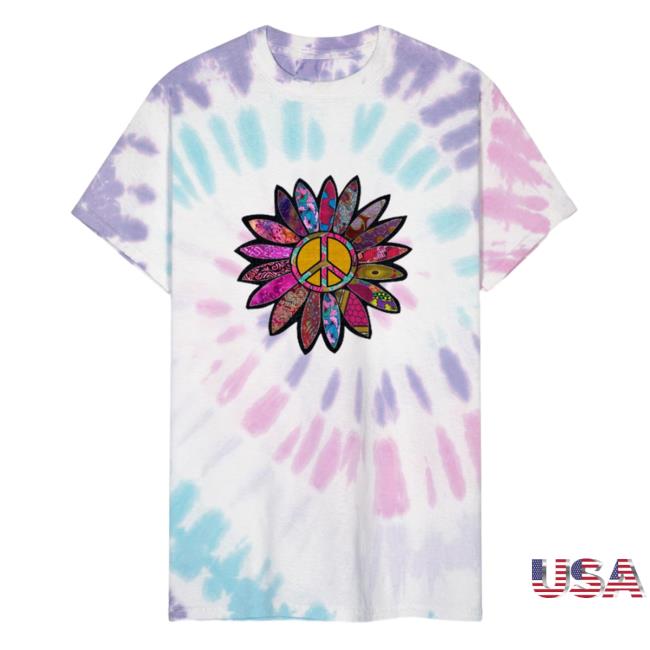 Official Spreadshirt Shop Store Fuchsia Fun Peace Sign Flower Unisex Tie Dye Tees Pastel Spiral Spread Shirt Merch