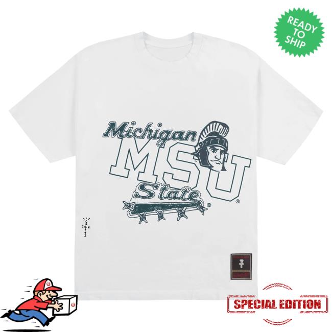 Official Travis Scott Utopia Merch Store CJ X M&N X MICHIGAN STATE UNIVERSITY HANDDRAWN Tee Travis Scott Apparel Clothing TravisScott
