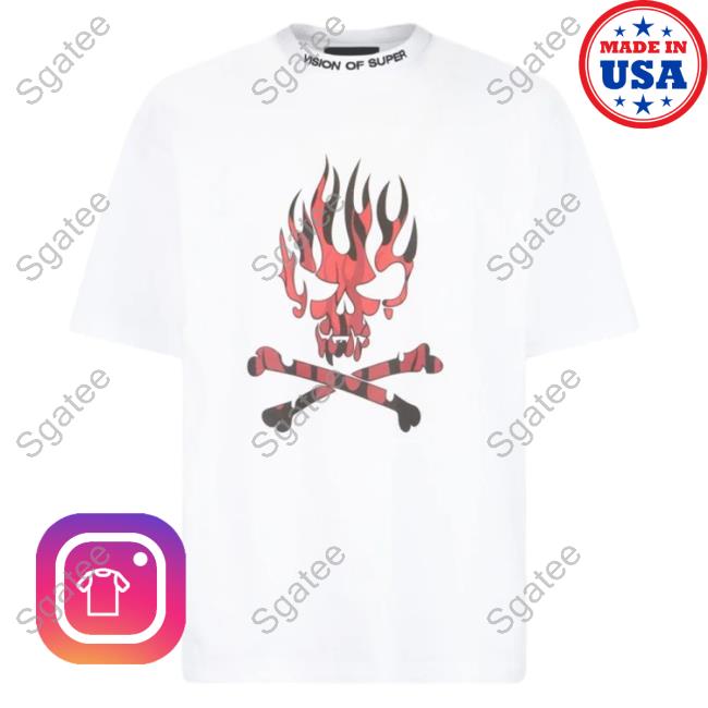 Official Vision Of Super White Top Shirt With Red Skull Print