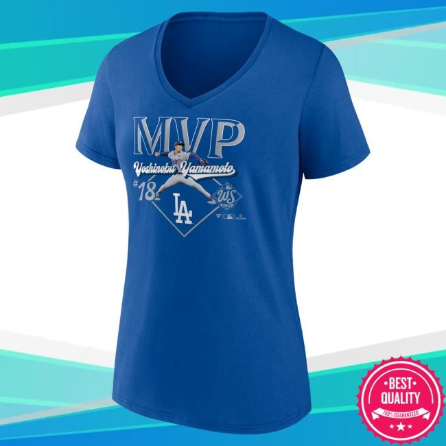 Official Women's Los Angeles Dodgers Yoshinobu Yamamoto Royal 2025 World Series MVP V-Neck Hot Shirt Mlb Shop