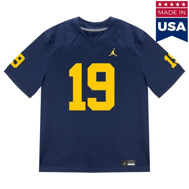 The M Den Michigan Wolverines #19 Rod Moore Student Athlete Blue Football Jersey Tees