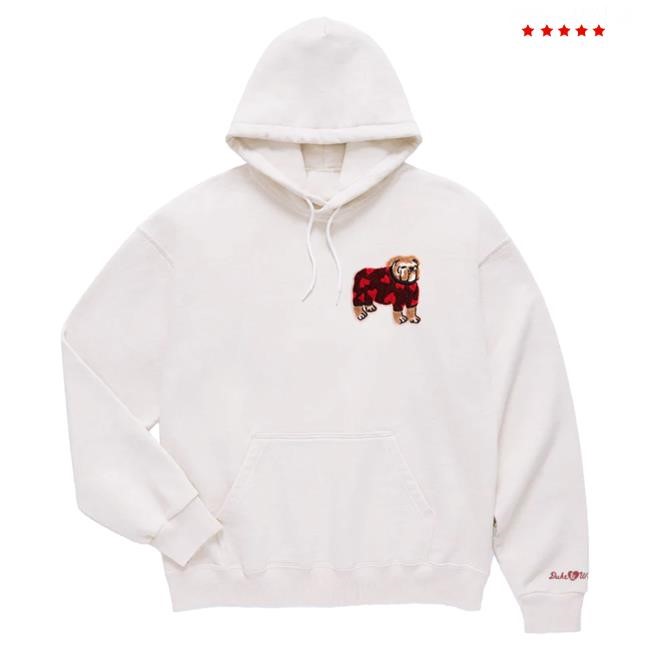 Official Duke And Winston Bulldog Hearts Patch Pull Over Hoodie (Natural) Duke & Winston