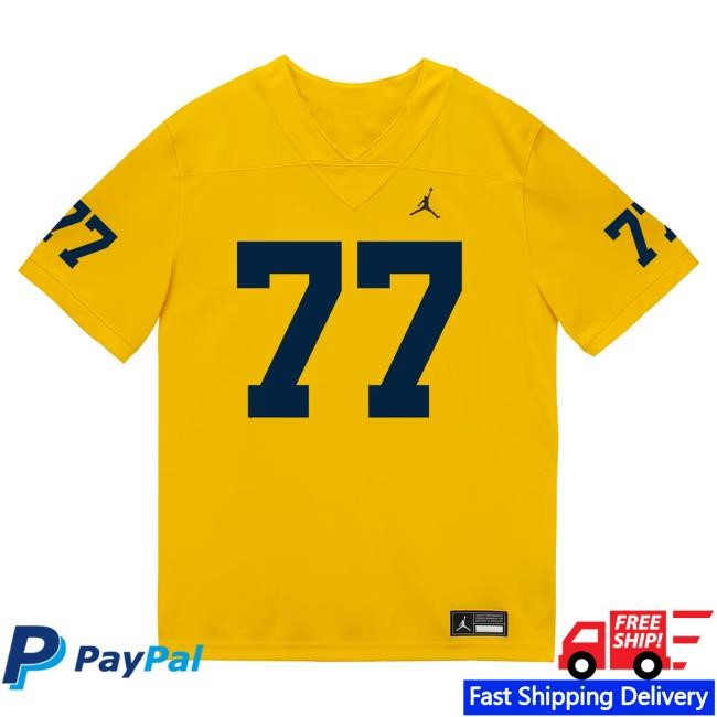 Official The M Den Michigan Wolverines #77 Blake Frazier Student Athlete Maize Football Jersey New Shirt