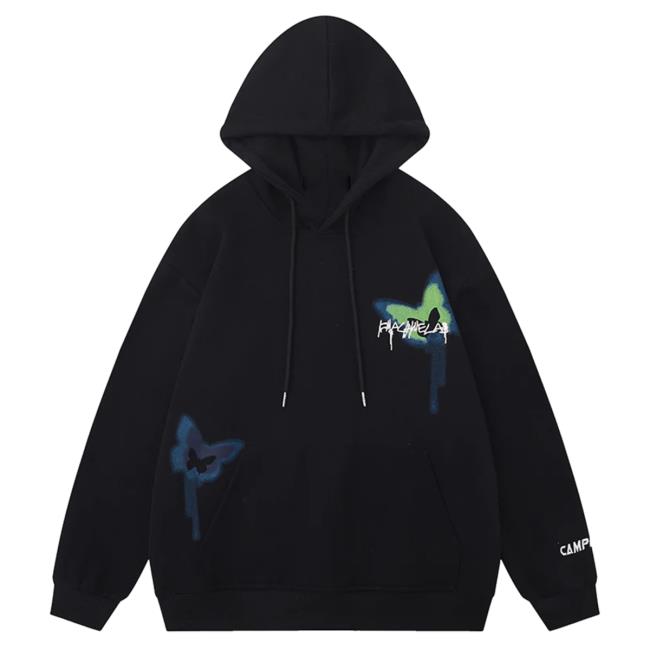 Official Lemandik Graphic Hooded Sweatshirt Black Colorful Butterfly