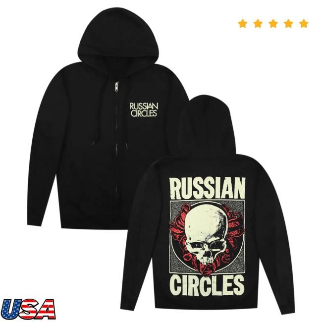 Official Hellomerch Russian Circles Skullflower Black Zip Hooded Sweatshirt Hello Merch