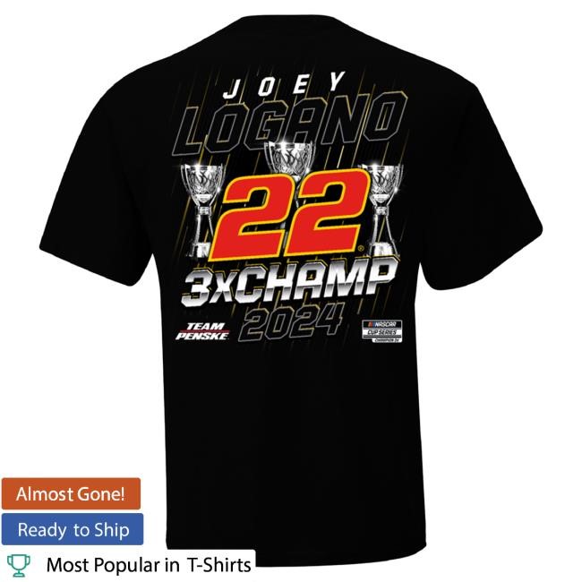 Official Joey Logano Merch Store Shop Joey Logano 2024 JL Champ & Car Front & Back Black Popover Shirt