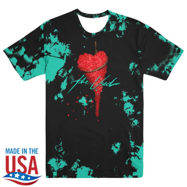 The Used Band Merch Shop Rose Heart Dye Shirt - Black/Turquoise
