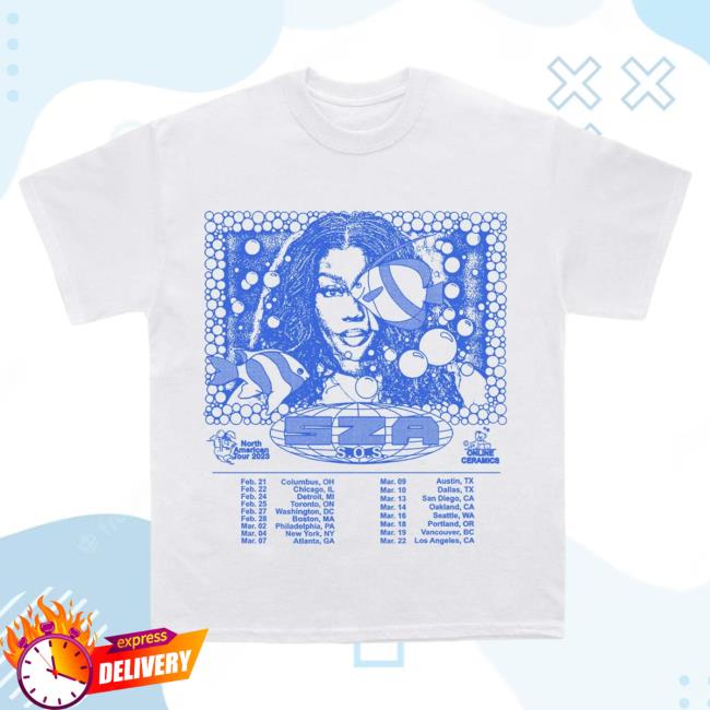 Official Clothing Top Dawg Entertainment Merch Store Sza - White Sos North America Tour Hot Shirt