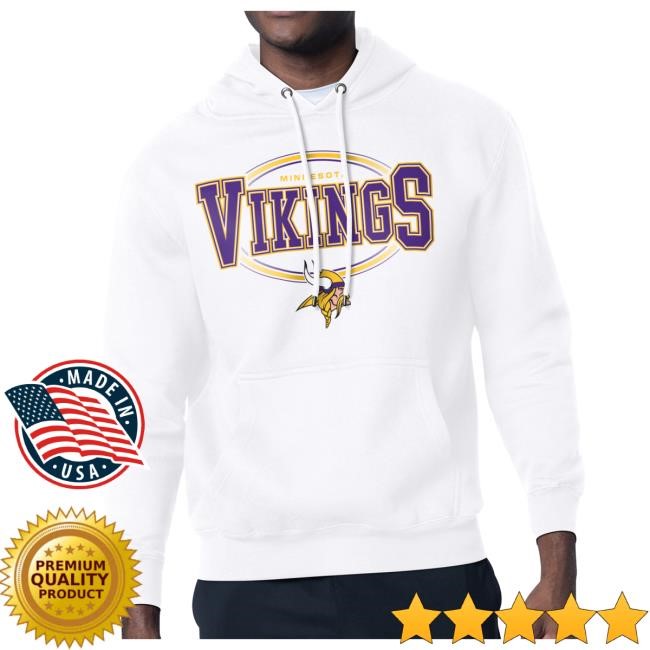 Official Minnesota Vikings Clothing Men's Starter White Minnesota Vikings Team Track Graphic Hoodies MinnesotaVikings