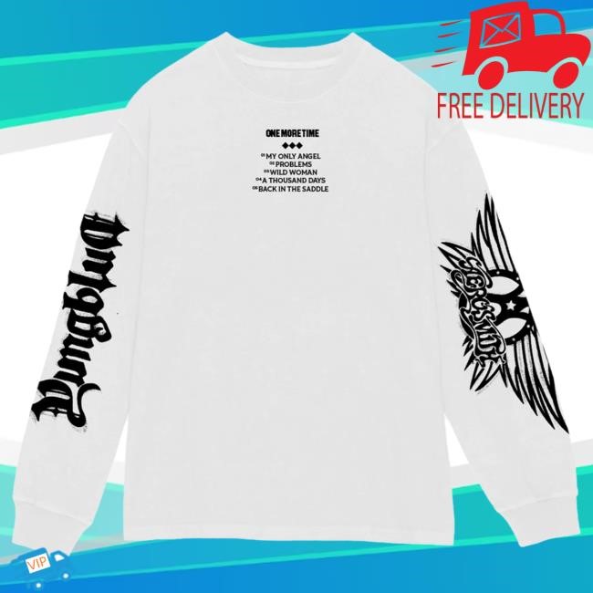 Official Aerosmith Store Aerosmith & Yungblud - One More Time White Long Sleeve T-Shirts
