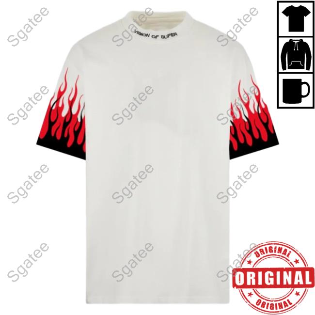 Official Vision Of Super White Shirt With Printed Black And Red Flames