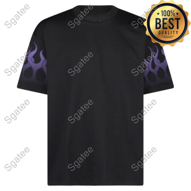 Official Vision Of Super Black T Shirt With Purple Gradient Flames