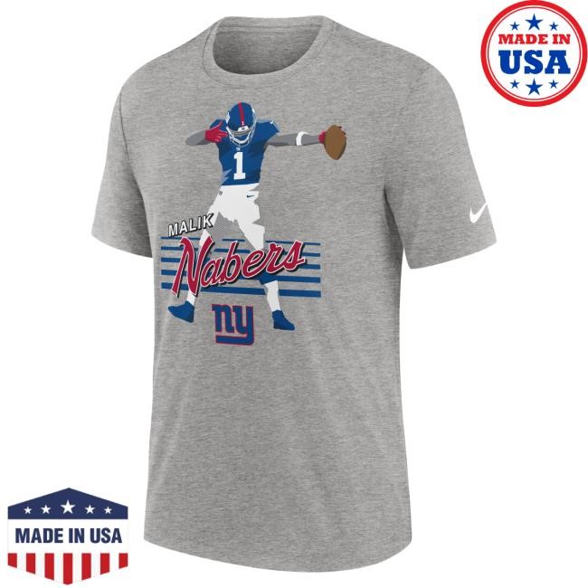 Official Men's Nike Malik Nabers Heather Gray New York Giants Player Graphic Tshirt
