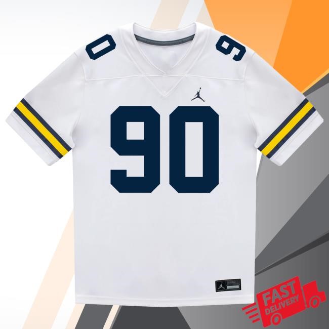 The M Den Michigan Wolverines #90 Hudson Hollenbeck Student Athlete White Football Jersey T Shirt