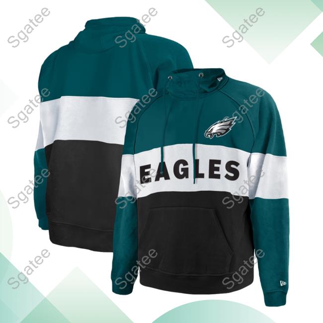 Official PhiladelphiaEagles Clothing Merch Store Shop New Era Midnight Green Philadelphia Eagles Big & Tall Current Colorblock Pullover Hoodie