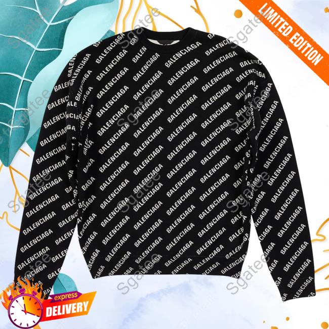 Official Saks Fifth Avenue Clothing Store Shop Balenciaga Mini Allover Logo Black White AOP Crewneck 3D All Over Print Saksfifthavenue