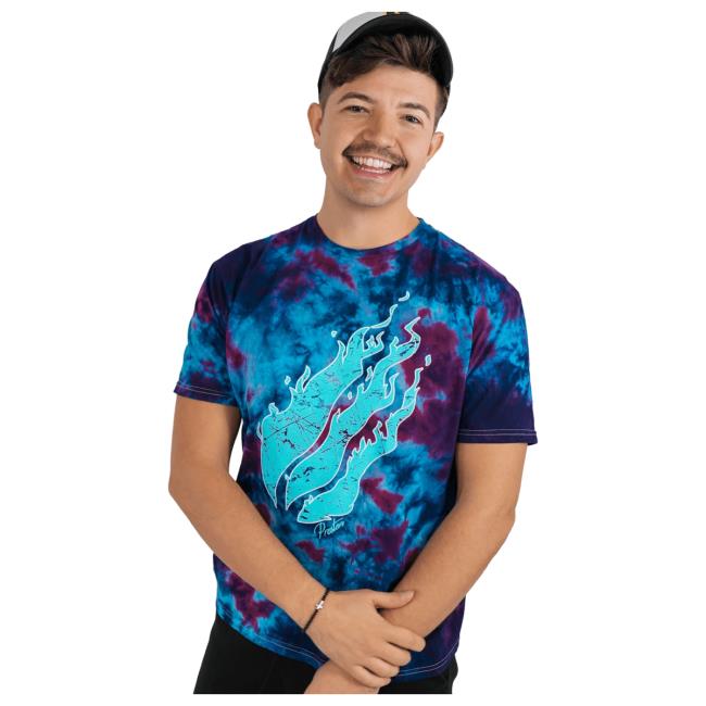 Official Prestonplayz Merch Store Shop Crystal Iconic Tie-Dye April Shirt Of The Month Tie Dye Firemerch Preston's Signature Fire Emblem Logo