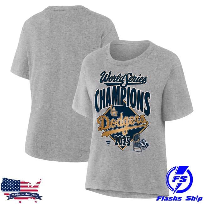 Women's Los Angeles Dodgers Fanatics Heather Gray 2025 World Series Champions Locker Room Replica Top Shirt Official MLB Shop