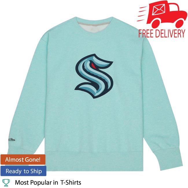 Official Mitchell And Ness Clothing Store Shop Playoff Win 2.0 Pullover Sweatshirt Current Logo Seattle Kraken Mitchellandness Merch