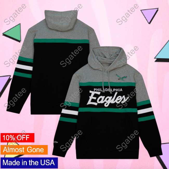 Official PhiladelphiaEagles Clothing Merch Store Shop Mitchell & Ness Black/Heather Gray Philadelphia Eagles Head Coach Pullover Sweatshirt
