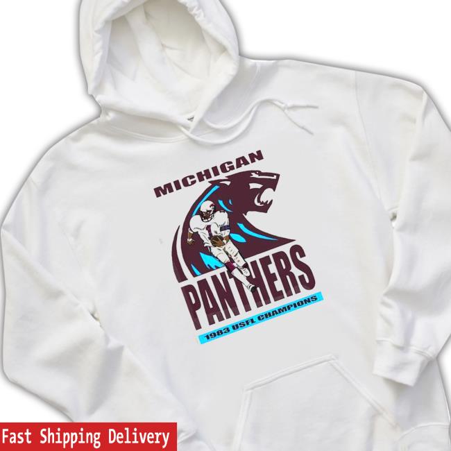 Michigan Panthers 1983 USFL Champions Hooded Sweatshirt Official Michigan Panthers 1983 USFL Champions Tee Shirt