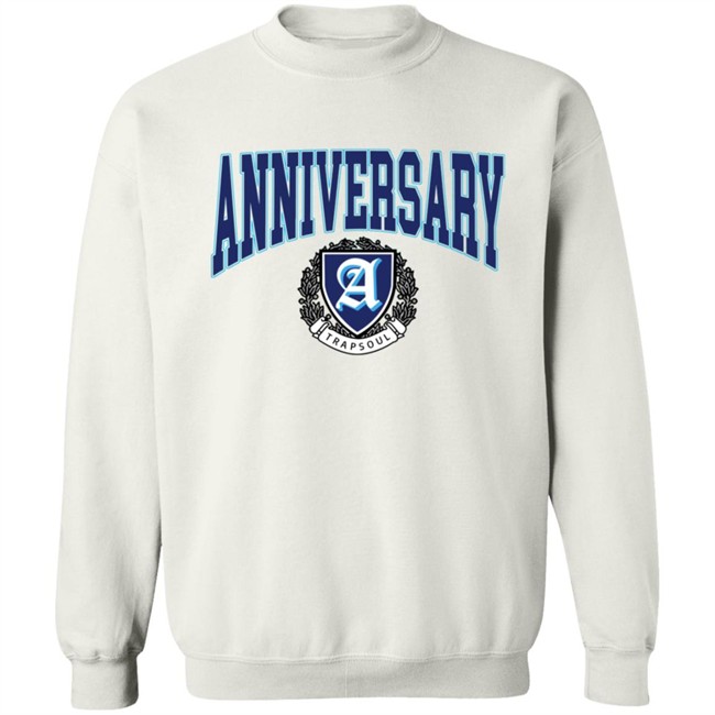 Trapsoul Merch Deluxe Anniversary Varsity Shirt White Trapsoul Merch Deluxe Anniversary Varsity Shirt White
