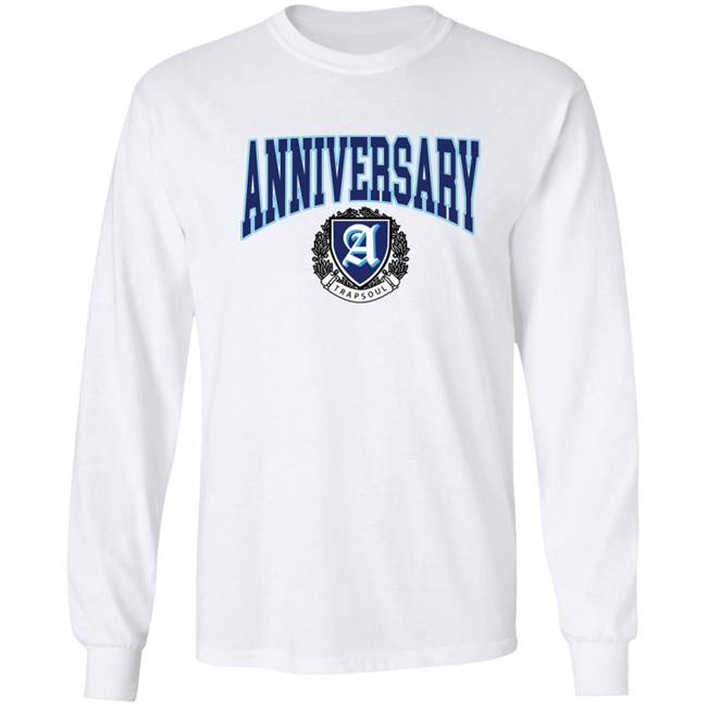 Trapsoul Merch Deluxe Anniversary Varsity Shirt White Trapsoul Merch Deluxe Anniversary Varsity Shirt White
