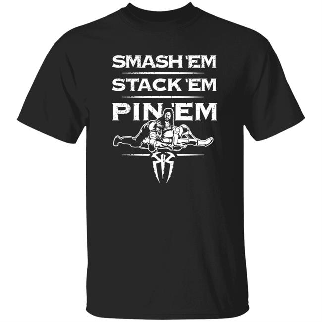 WWE Shop Merch Roman Reigns Smash Em Stack Em Pin Em T Shirt Edge Bryan